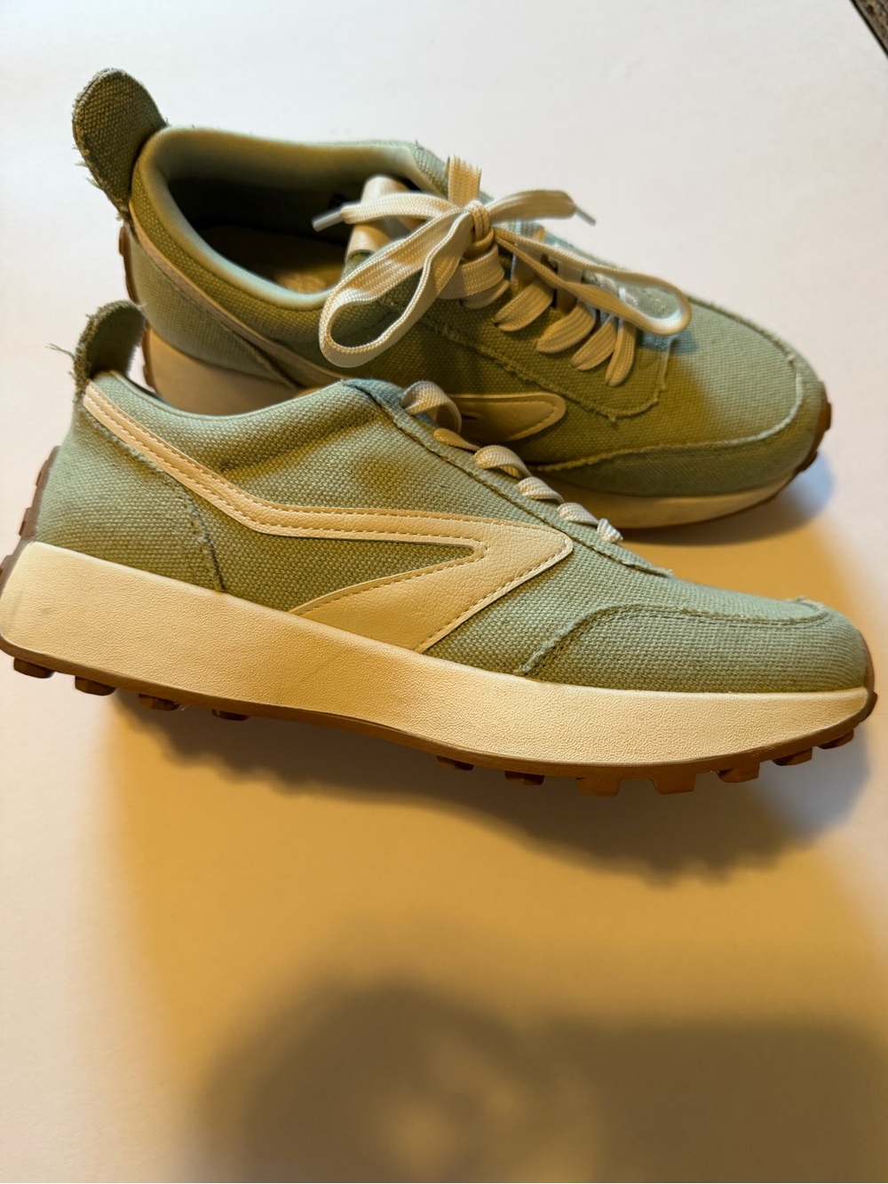 DV by Dolce Vita Sage Green Canvas Sneakers with Cream Trim